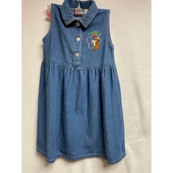 Vtg Tigger girls sleeveless denim blue jean dress L 6x pooh 100 acre collection - Picture 3 of 7